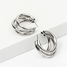 Load image into Gallery viewer, Triple Silver Statement Hoop Earrings