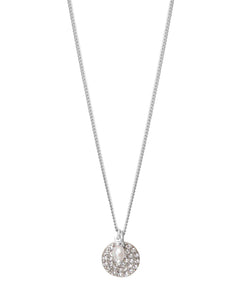 Hultquist Crystal Encrusted Disk & Pearl Necklace Silver Plated
