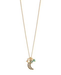 Hultquist Crystal Encrusted Moon & Star Necklace Gold Plated