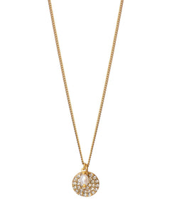 Hultquist Crystal Encrusted Disk & Pearl Necklace Gold Plated