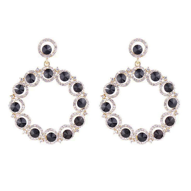 Sienna Black Crystal Dropped Statement Earrings