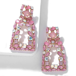 Verona Crystal Pink Door Knocker Statement Earrings