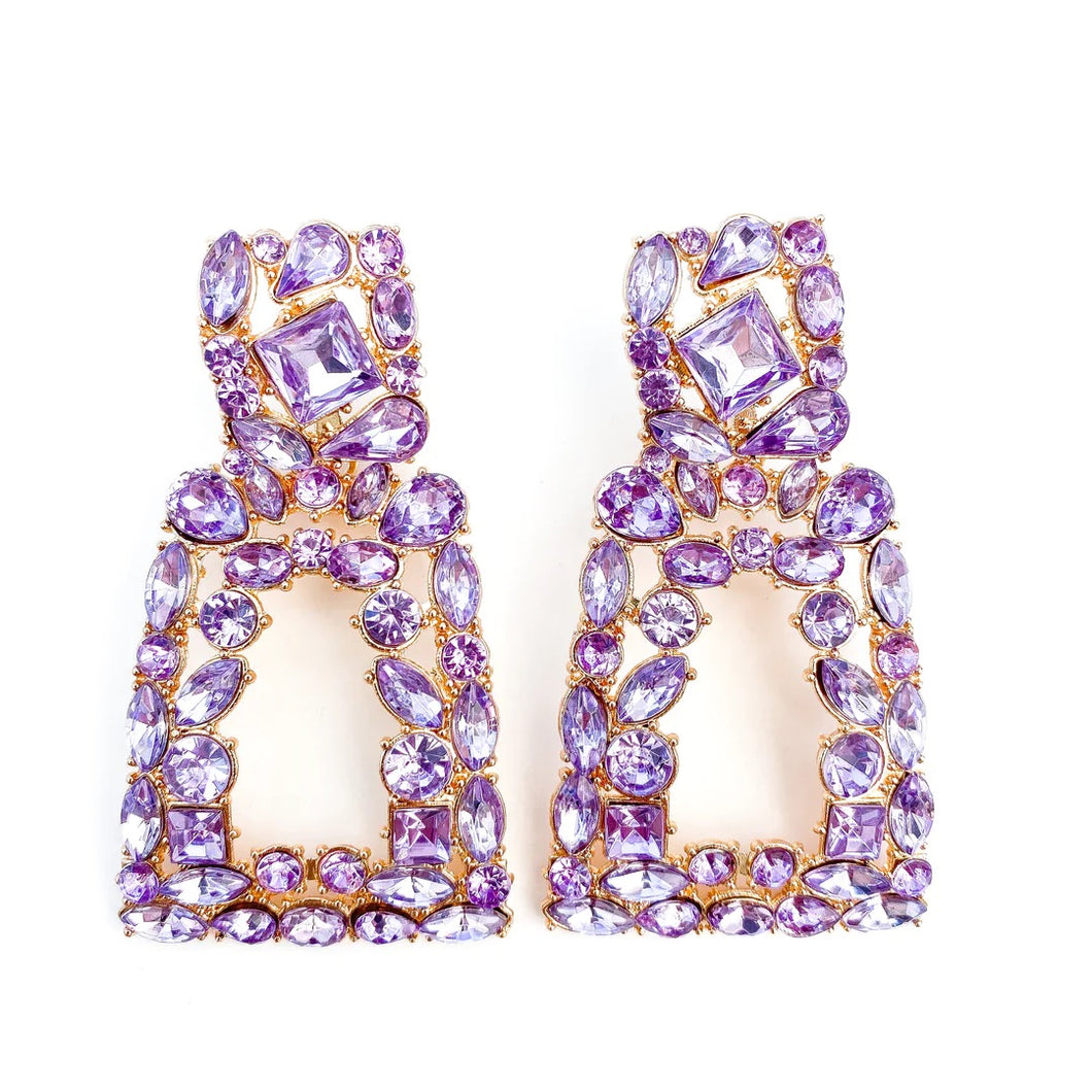 Verona Crystal Purple Door Knocker Statement Earrings