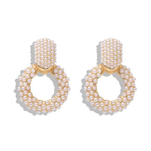 Load image into Gallery viewer, Lacy Pearl Hoop Statement Earrings
