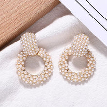 Load image into Gallery viewer, Lacy Pearl Hoop Statement Earrings

