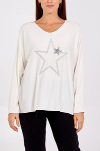 Made In Italy Stella Long Sleeve Scooped Neck Stars Fine Knit
