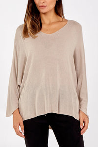 Made In Italy Sienna Beige Long Sleeve Batwing Fine Knit