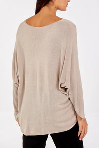 Made In Italy Sienna Beige Long Sleeve Batwing Fine Knit